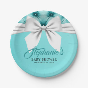 Plato De Papel Aqua Elegant Tiffany Moda Bow Fancy Baby Shower