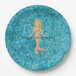 Plato De Papel Aqua Glitz Purpurina Sparkle Mermaid