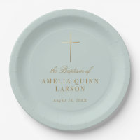 Aqua Sencilla Elegante Cruz de Oro Baptismo Christ