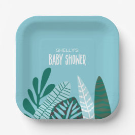Plato De Papel Aqua Tropical Baby Shower