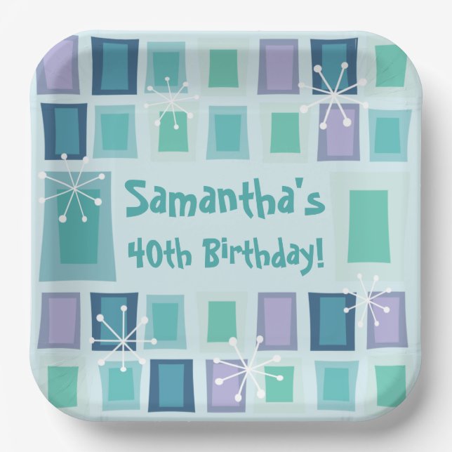 Plato De Papel Aquamarina de 40 Años Moderna de Mediosiglo (Anverso)