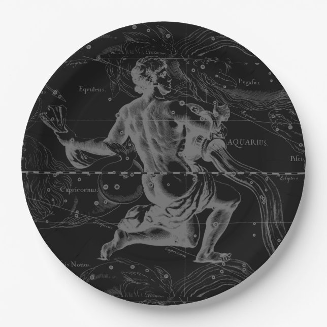 Plato De Papel Aquarius Zodiac Constellation Engraving Hevelius (Anverso)