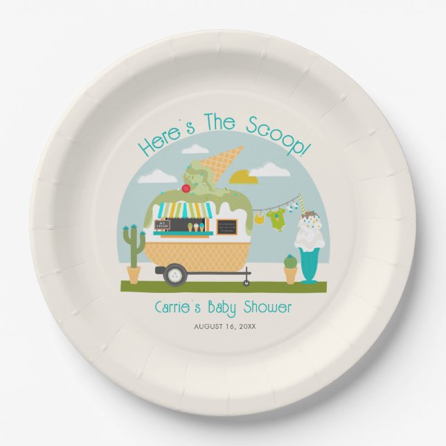 Plato De Papel Aquí está el Baby Shower del chico de la caravana  (Anverso)