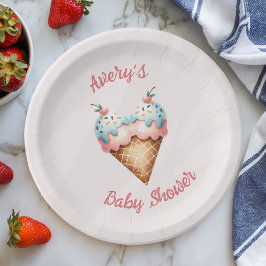Plato De Papel Aquí está el Baby Shower Scoop Ice Cream