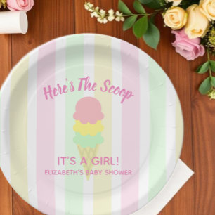 Plato De Papel Aquí Está la Cucharada Helado Cumple Verano Shower