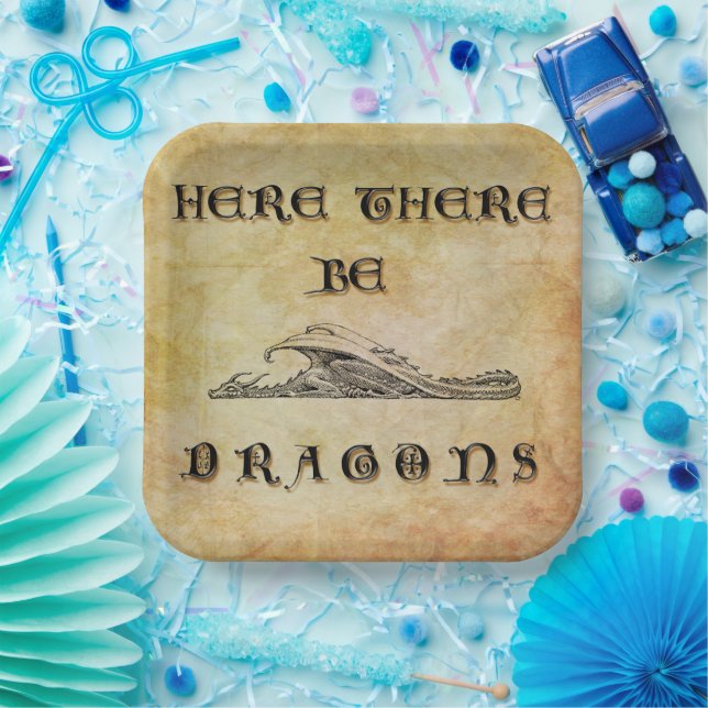 Plato De Papel Aquí Hay Dragones (Fiesta)