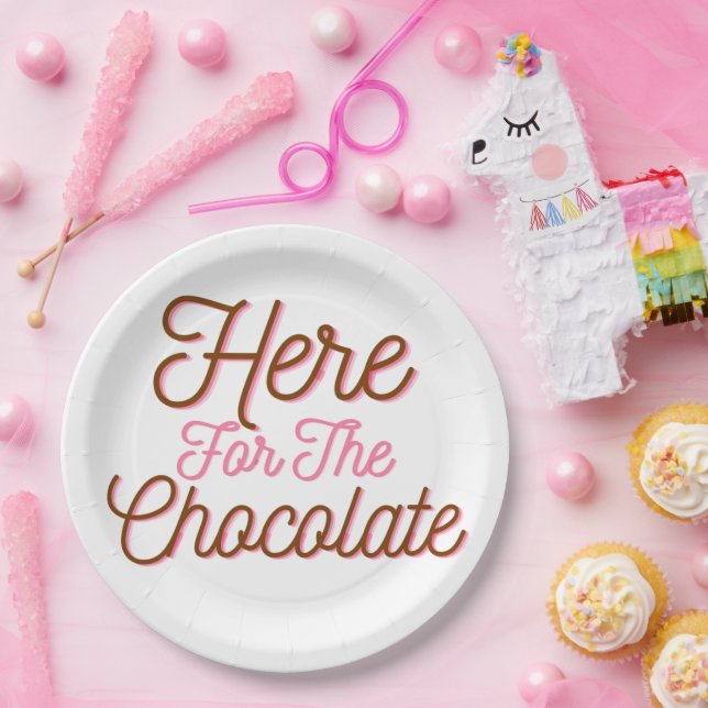Plato De Papel Aquí por el chocolate (Fiesta)