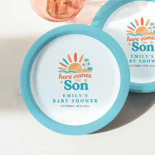 Plato De Papel Aquí Viene El Baby Shower De Son Retro Boy