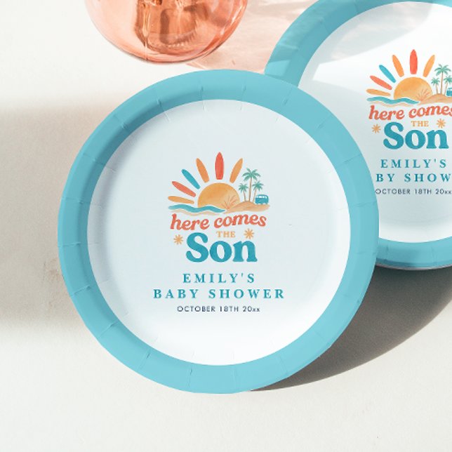 Plato De Papel Aquí Viene El Baby Shower De Son Retro Boy (Subido por el creador)