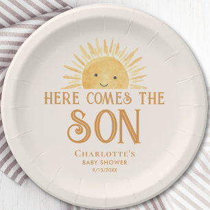 Plato De Papel Aquí Viene El Baby Shower Del Hijo