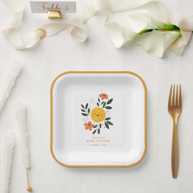 Plato De Papel Aquí viene el Baby Shower del hijo (Boda)