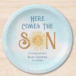 Plato De Papel Aquí viene el Baby Shower Son Sunshine