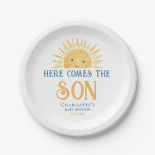 Plato De Papel Aquí viene el hijo Baby Shower
