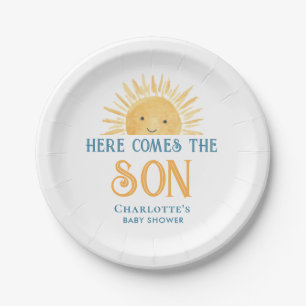 Plato De Papel Aquí viene el hijo, baby shower