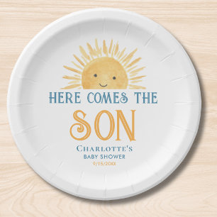Plato De Papel Aquí viene el hijo Baby Shower