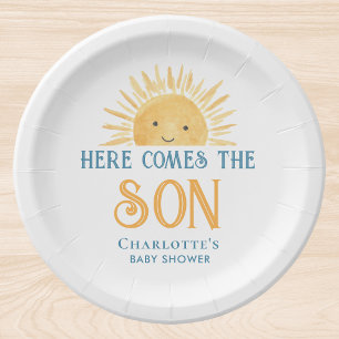 Plato De Papel Aquí viene el hijo, baby shower