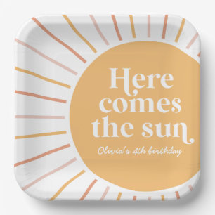 Plato De Papel Aquí viene el Sol Boho Cumpleaños de sol