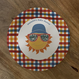 Plato De Papel Aquí viene la ducha de bebé al hijo