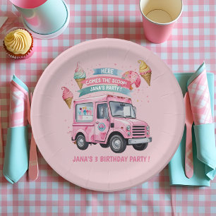 Plato De Papel "¡Aquí viene la noticia! Camión de helados rosa