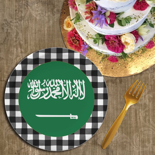 Plato De Papel Arabia Saudita: Planta, manta de búfalos y bandera (Subido por el creador)