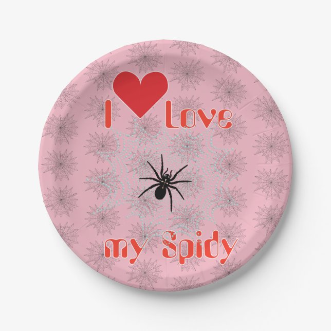 Plato De Papel Araña de cruz en la red con gotas de rocío como (Anverso)