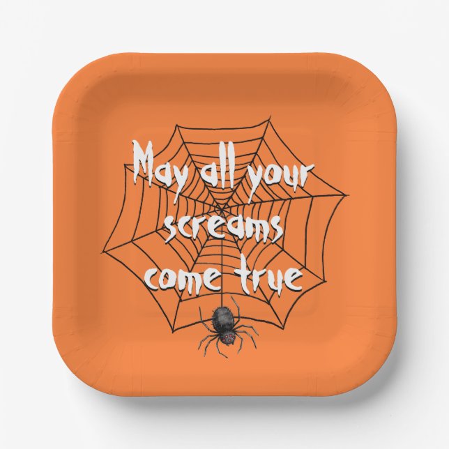 Plato De Papel Araña de Halloween en telaraña (Anverso)