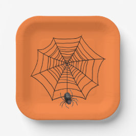 Plato De Papel Araña de Halloween en telaraña 
