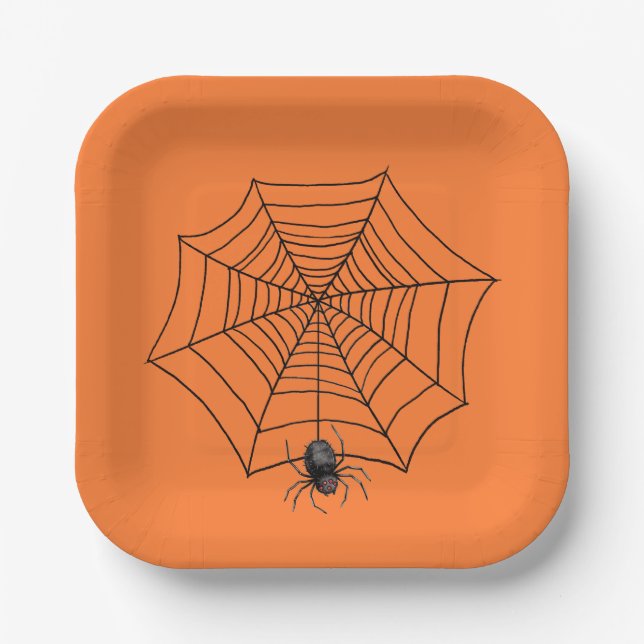 Plato De Papel Araña de Halloween en telaraña  (Anverso)