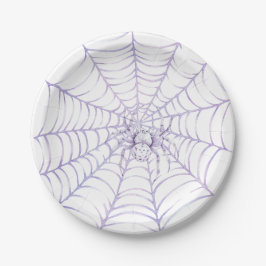 Plato De Papel Araña de Halloween lavanda en telaraña