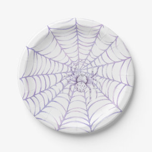 Plato De Papel Araña de Halloween lavanda en telaraña