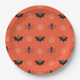Plato De Papel Araña de Halloween, patrón de murciélago y cobarde