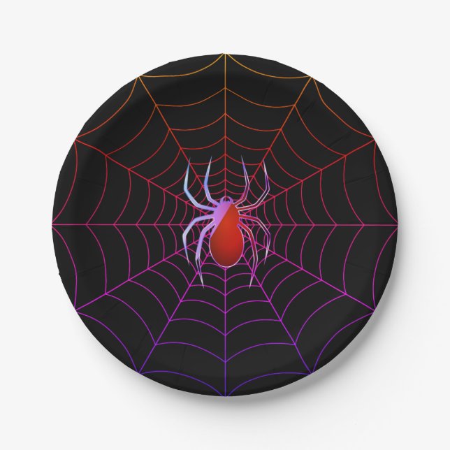 Plato De Papel Araña de neón y telaraña (Anverso)