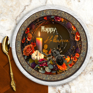 Plato De Papel Araña festiva de Halloween