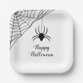 Plato De Papel Araña negra feliz Halloween