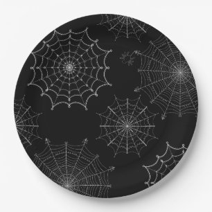 Plato De Papel Araña negra y blanca de Halloween