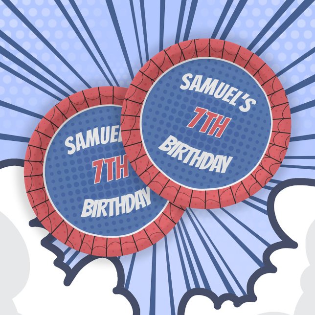 Plato De Papel Araña Superhéroe rojo y azul cumpleaños (Subido por el creador)