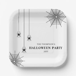 Plato De Papel Arañas Blancas Negras Y Telaraña Simple Halloween
