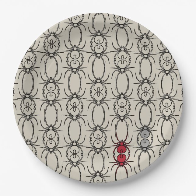 Plato De Papel Arañas - Blanco óseo y Negro murciélago (Anverso)