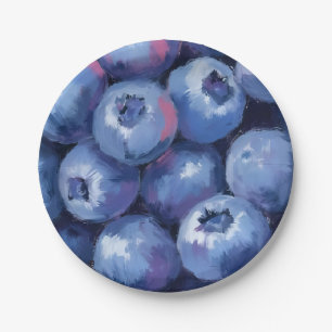 Plato De Papel Arándanos   Frutas Pintadas a la Acuarela