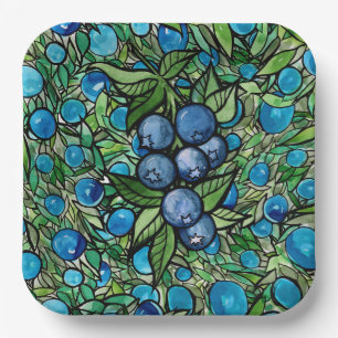 Plato De Papel Arándanos Granja de Arándanos Azul                