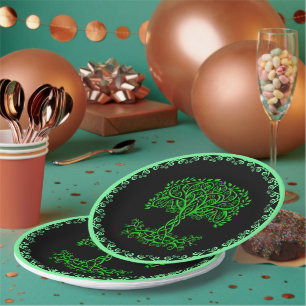 Plato De Papel Árbol Celta Verde De La Vida