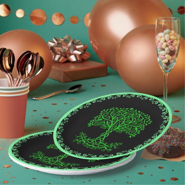 Plato De Papel Árbol Celta Verde De La Vida (Multi)