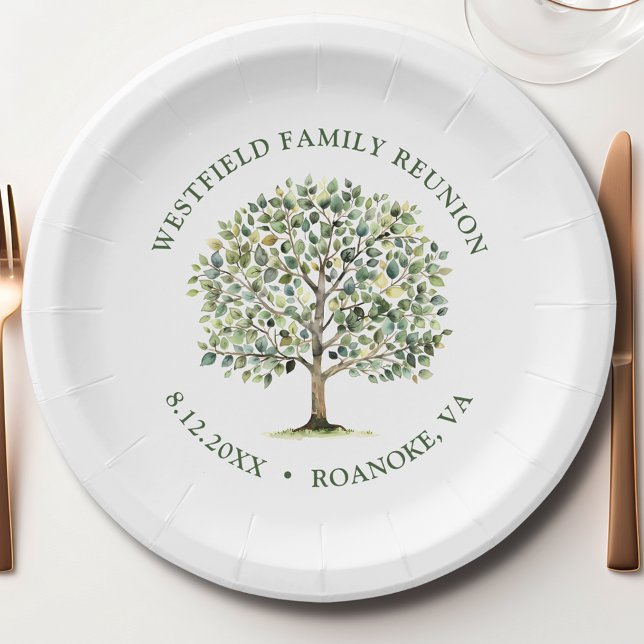 Plato De Papel Árbol de acuarela de Woodland Reunion (Family Reunion Woodland Watercolor Tree Paper Plate)