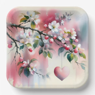 Plato De Papel Árbol de arce de color agua con corazón
