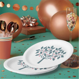 Plato De Papel árbol de bayas de acebo