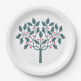 Plato De Papel árbol de bayas de acebo