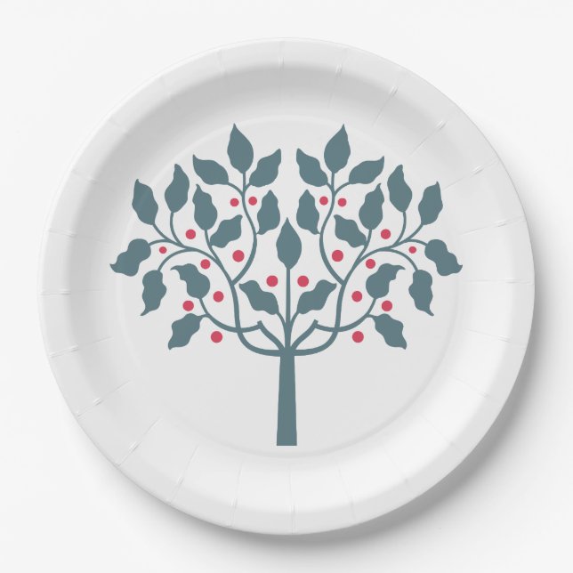 Plato De Papel árbol de bayas de acebo (Anverso)