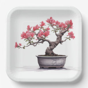 Plato De Papel Árbol de Bonsai en la olla
