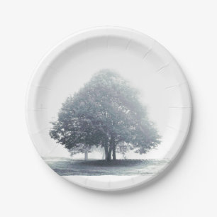 Plato De Papel Árbol de cal gris en placa de cena de clima nidoso