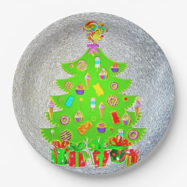 Plato De Papel Árbol de caramelos navidades (Anverso)